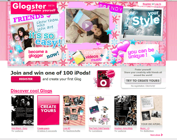 Glogster welcome page